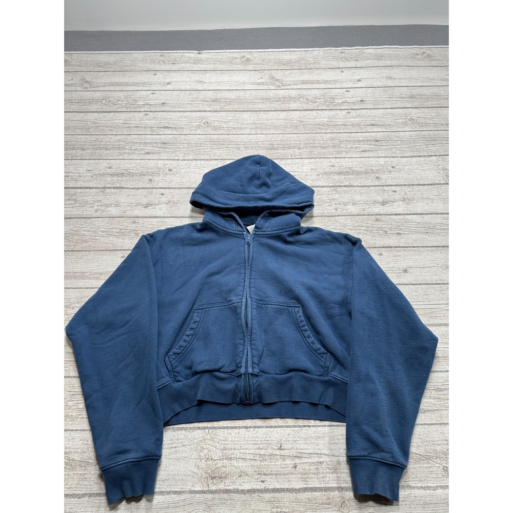 TNA Aritzia Hoodie Women's Small Blue Full Zip Cropped Cozy Fleece Boyfriend Fit